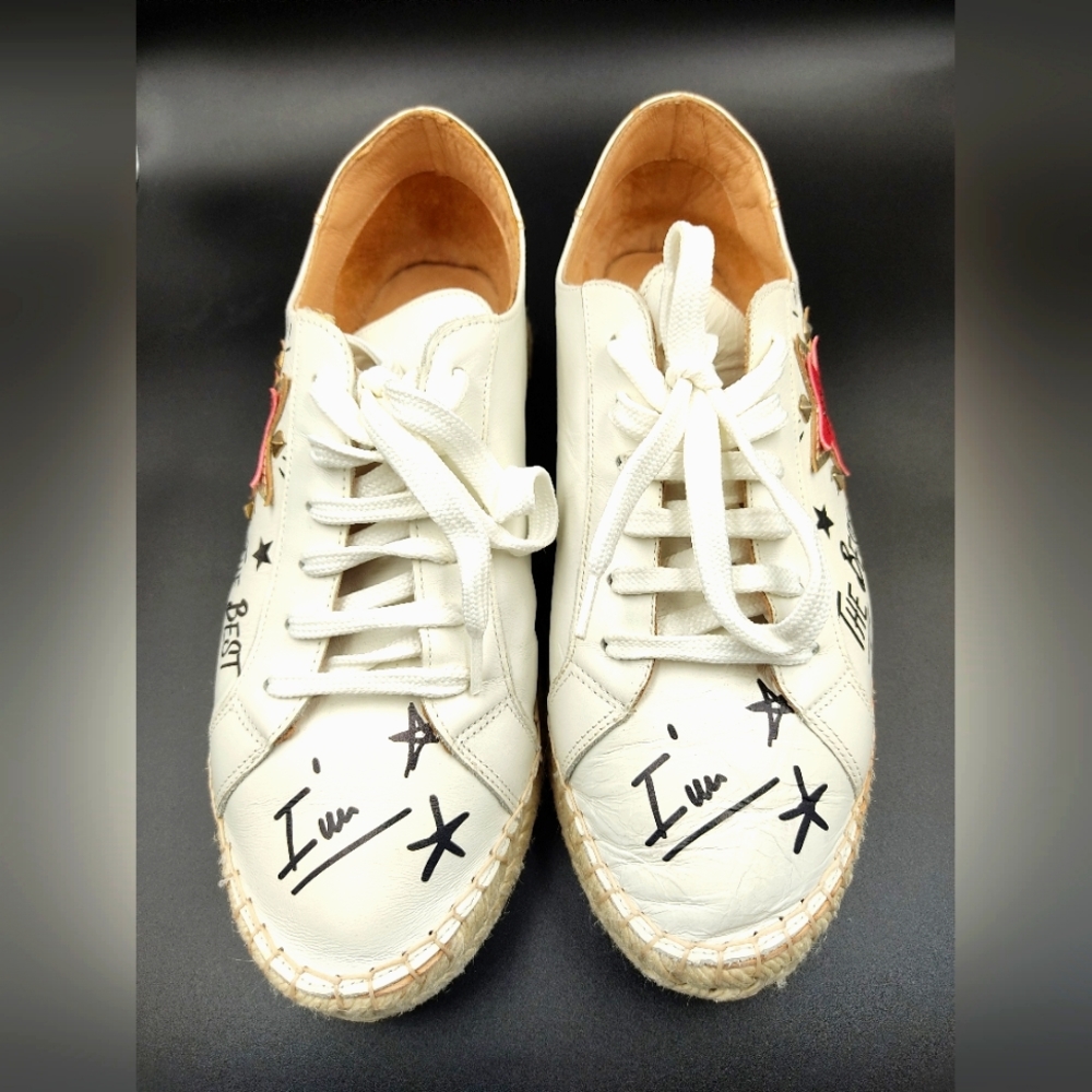 White sneakers with red gold black  Mazelie &Co size 38 made in Spain leather